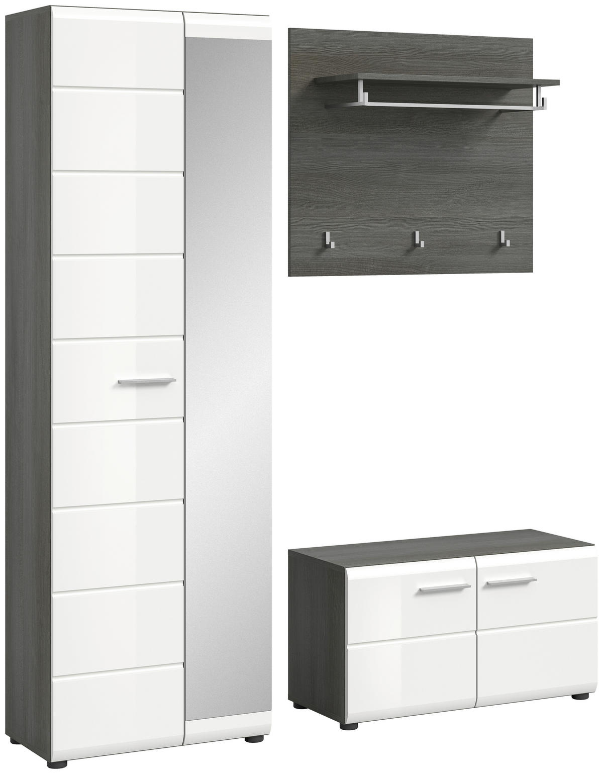 Garderobe SALSA Eiche Rauchsilber Nachbildung weiß Hochglanz B/H/T: ca. 155x192x37 cm SALSA - Eiche/weiß (155,00/192,00/37,00cm) - xonox.home