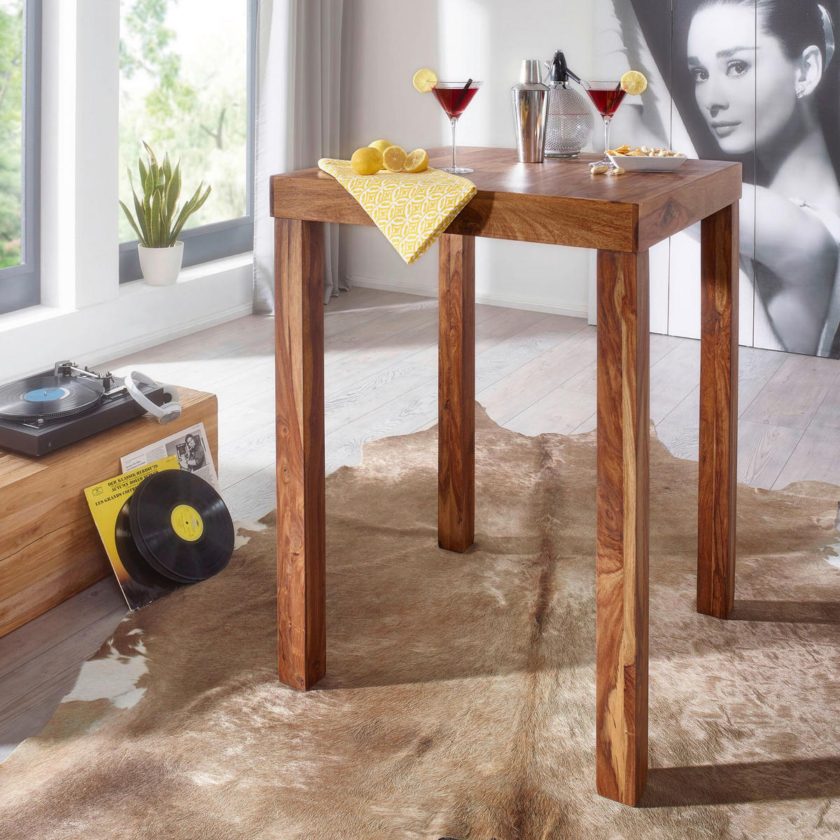 Bartisch natur Echtholz B/H/T: ca. 80x110x80 cm Bartisch - natur (80,00/110,00/80,00cm) - Wohnling