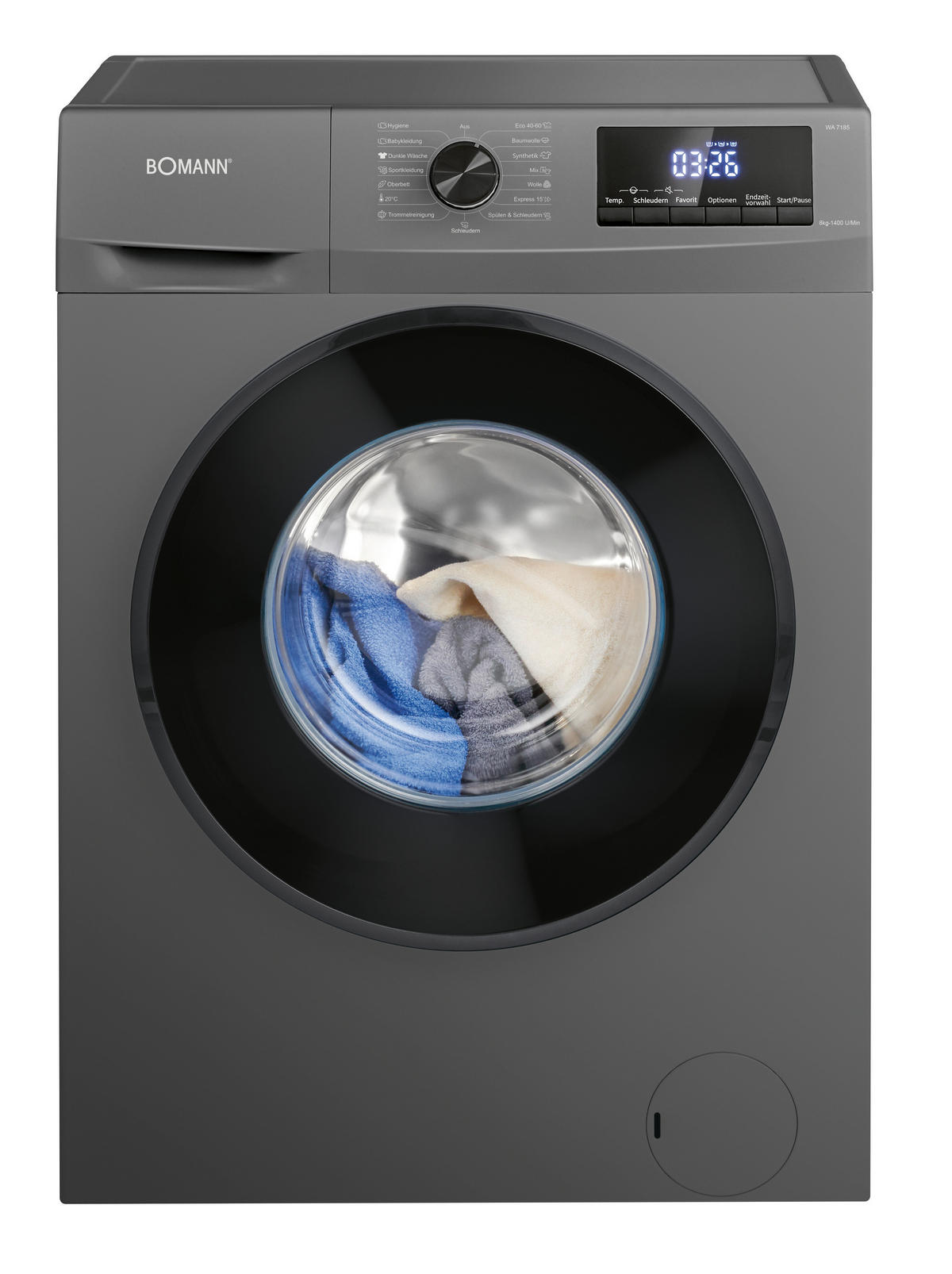 Bomann Waschmaschine WA 7185 T schwarz B/H/T: ca. 60x85x54 cm ca. 8 kg Waschmaschine WA 7185 T - schwarz/titanfarbig (60,00/85,00/54,00cm) - Bomann