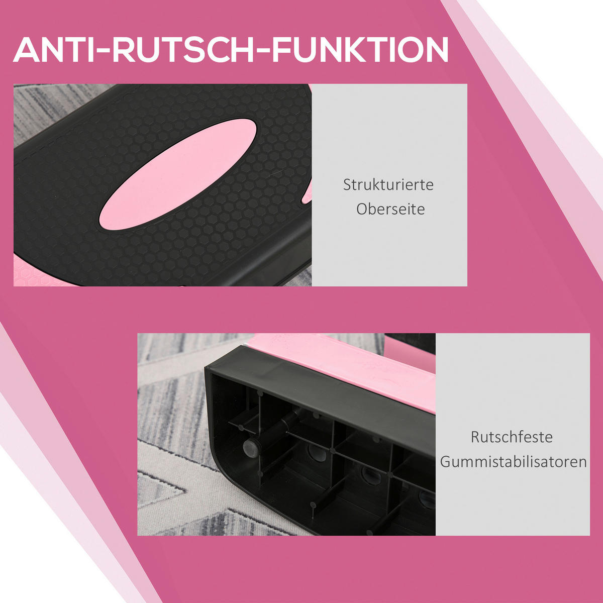 HOMCOM Steppbrett rosa Kunststoff B/H/L: ca. 31x20x80 cm Steppbrett - schwarz/rosa (80,00/31,00/20,00cm) - HOMCOM