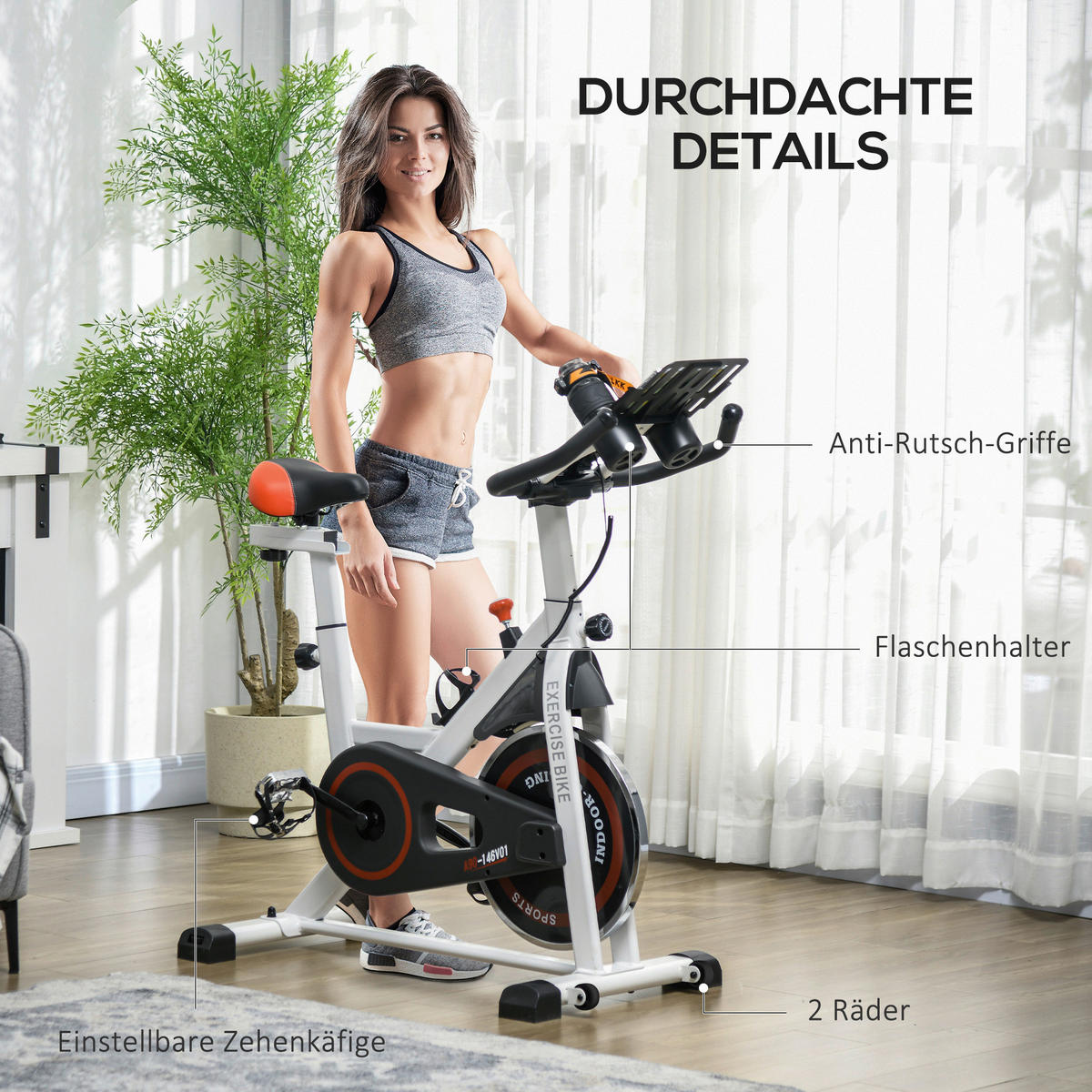 HOMCOM Ergometer schwarz Stahl B/H/L: ca. 53x114x103 cm Ergometer - weiß/schwarz (103,00/53,00/114,00cm) - HOMCOM