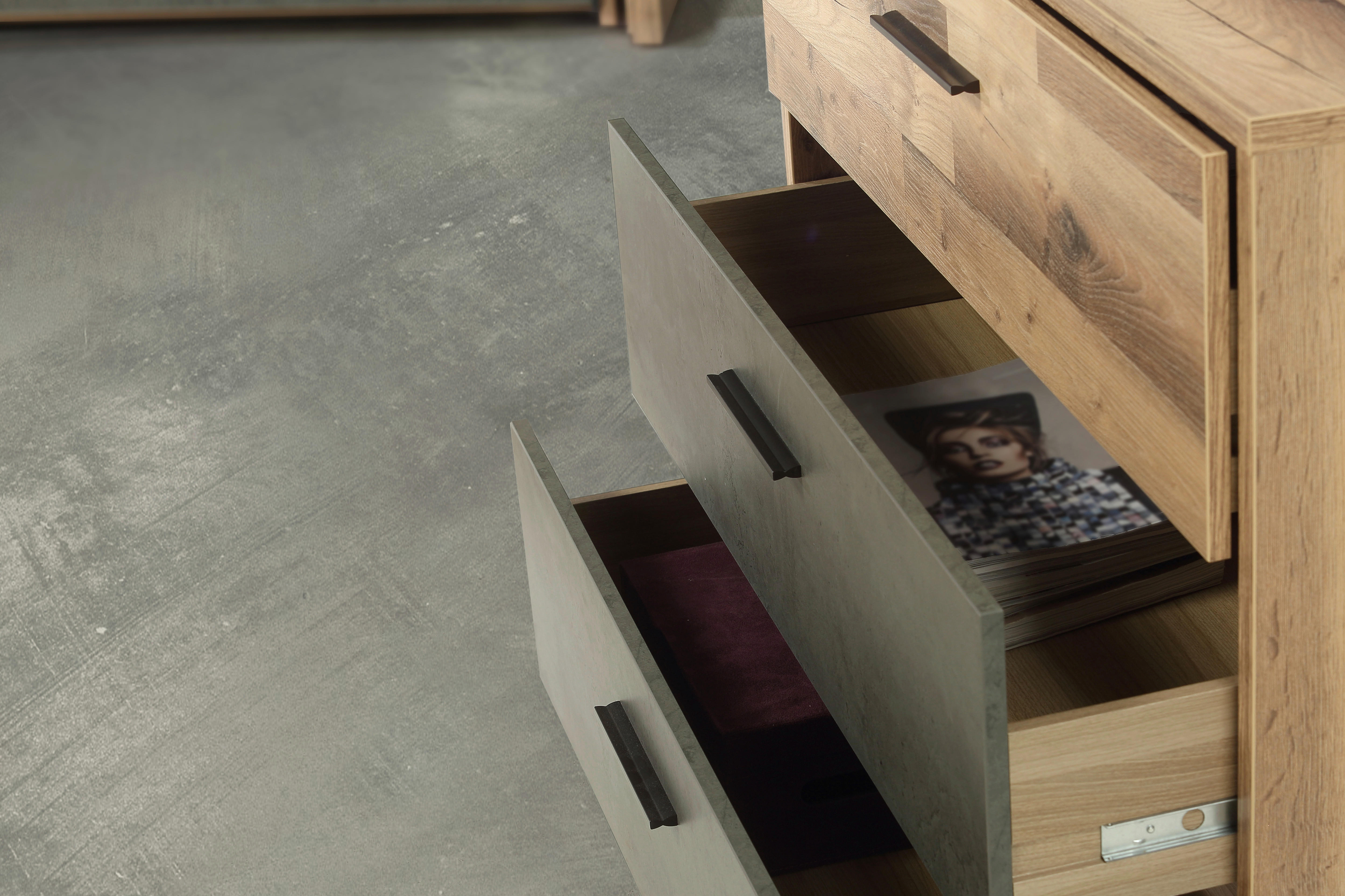 Kommode  Stabeiche Nachbildung dunkelgrau Beton Optik B/H/T: ca. 100x80x42 cm Ricciano_Kommode - dunkelgrau (100,00/80,00/42,00cm)