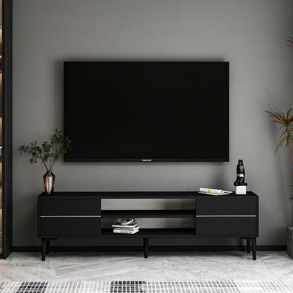 TV-Lowboard Aragon schwarz B/H/T: ca. 140x29,6x44 cm Aragon - schwarz (140,00/29,60/44,00cm) - moebel17