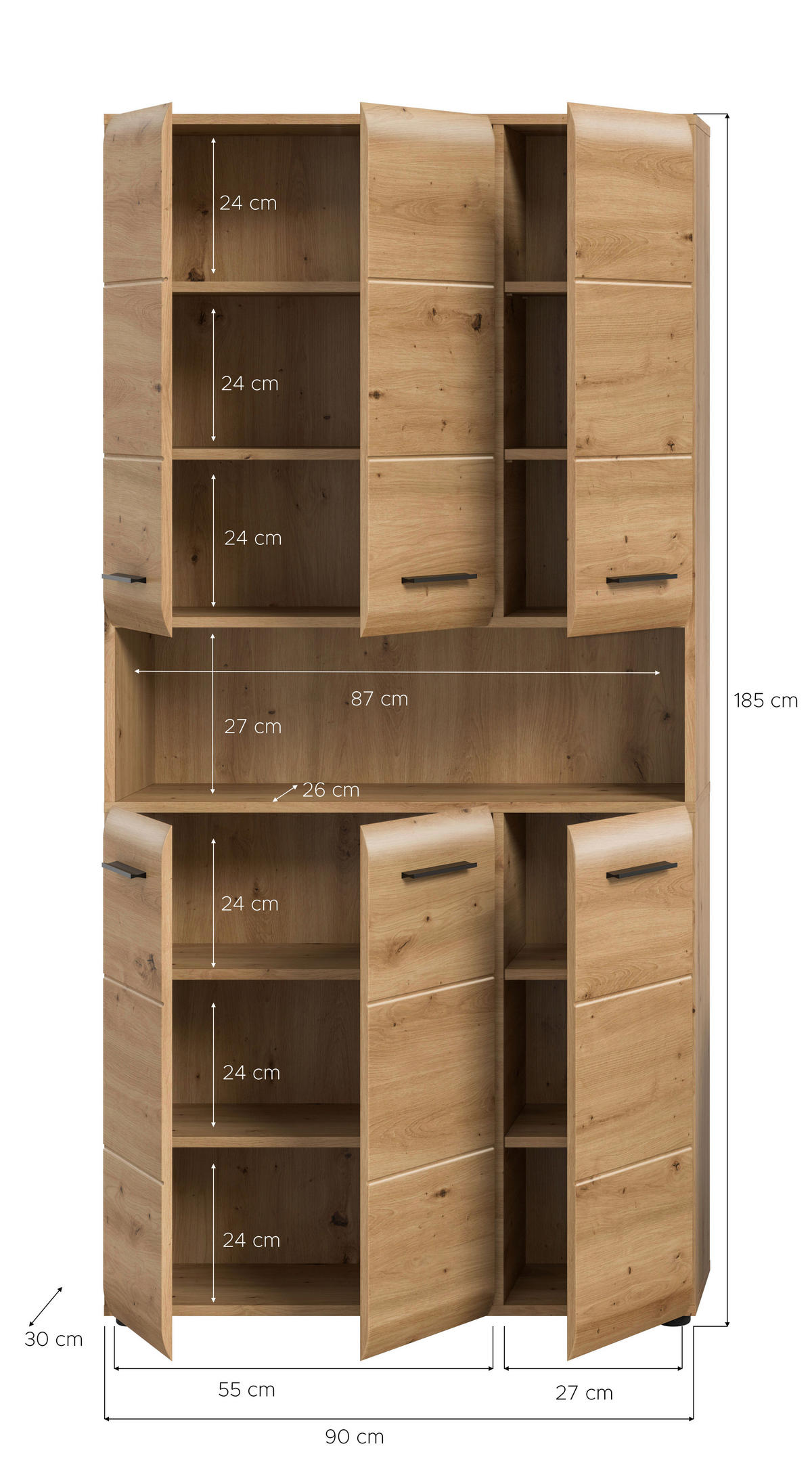 Mehrzweckschrank Ice Artisan Oak Nachbildung B/H/T: ca. 90x185x30 cm Ice - (90,00/185,00/30,00cm) - xonox.home