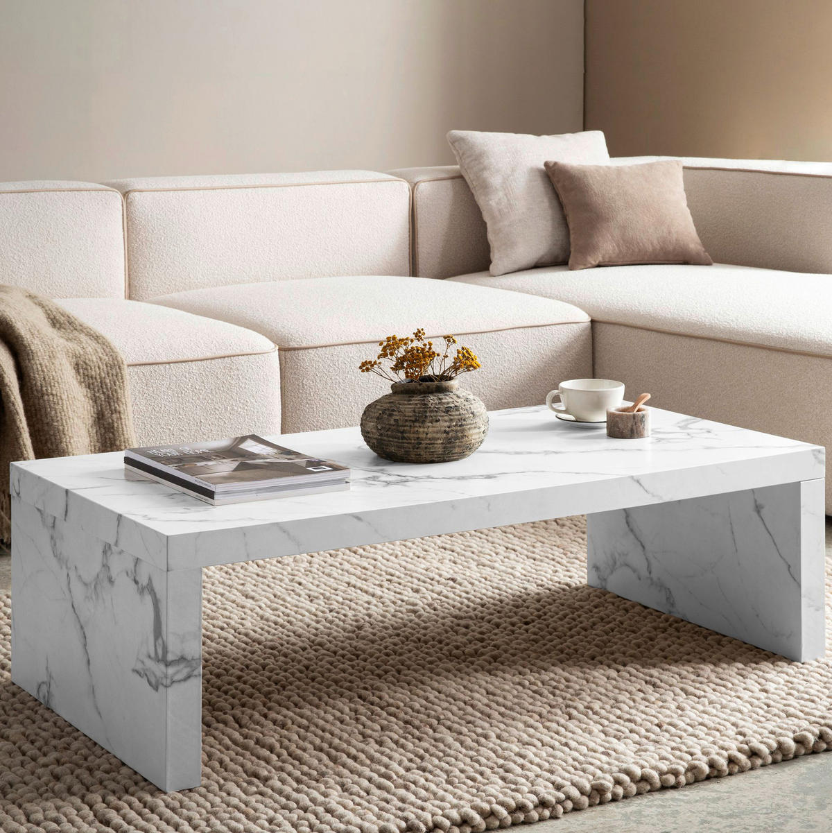 Couchtisch weiß Marmor Optik B/H/T: ca. 110x35x55 cm Couchtisch - weiß (110,00/35,00/55,00cm) - Wohnling