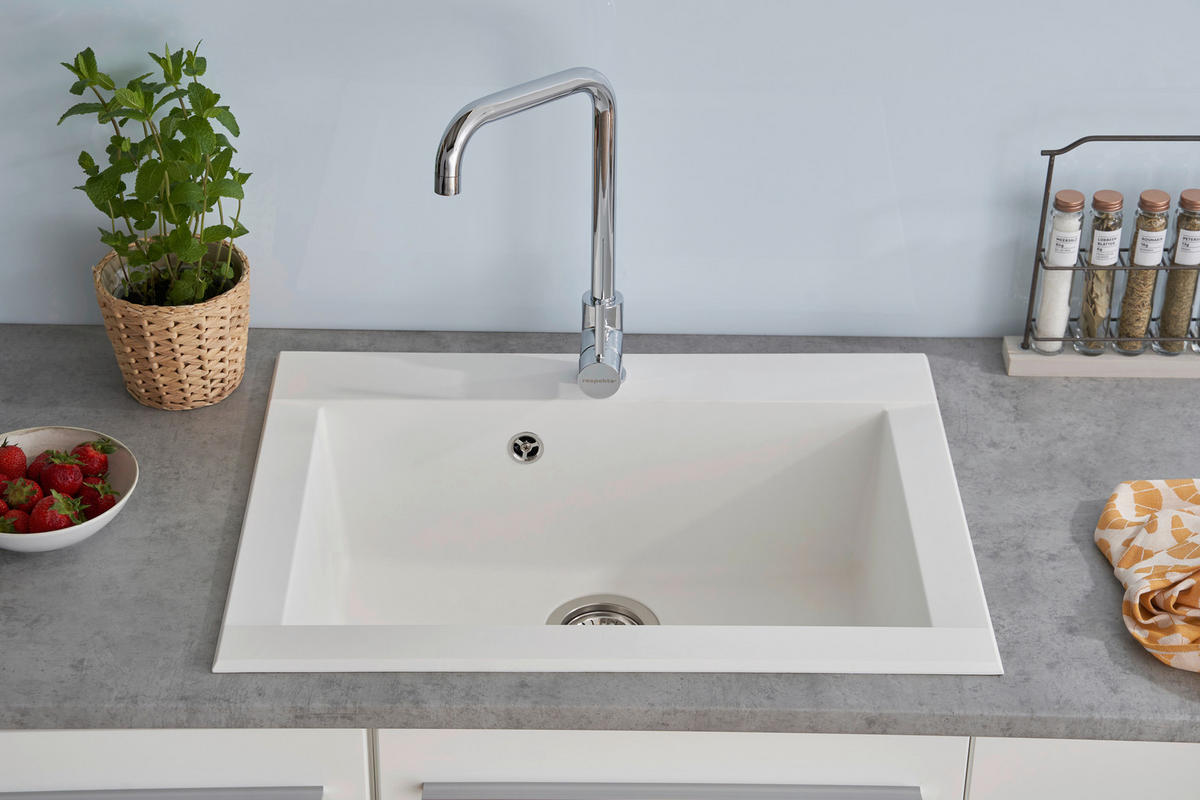 Respekta Einbauspüle Ohio 66 x 50 W weiß Mineralite B/H/T: ca. 66x21x50 cm Ohio 66 x 50 W - weiß (66,00/21,00/50,00cm) - Respekta