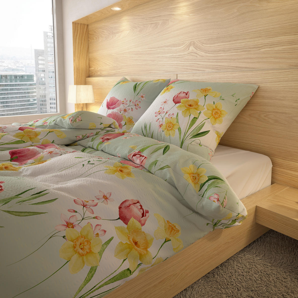 Baumwoll Bettwäsche Seersucker Bettwäsche_Seersucker Blumen - Multi (135,00/200,00cm)