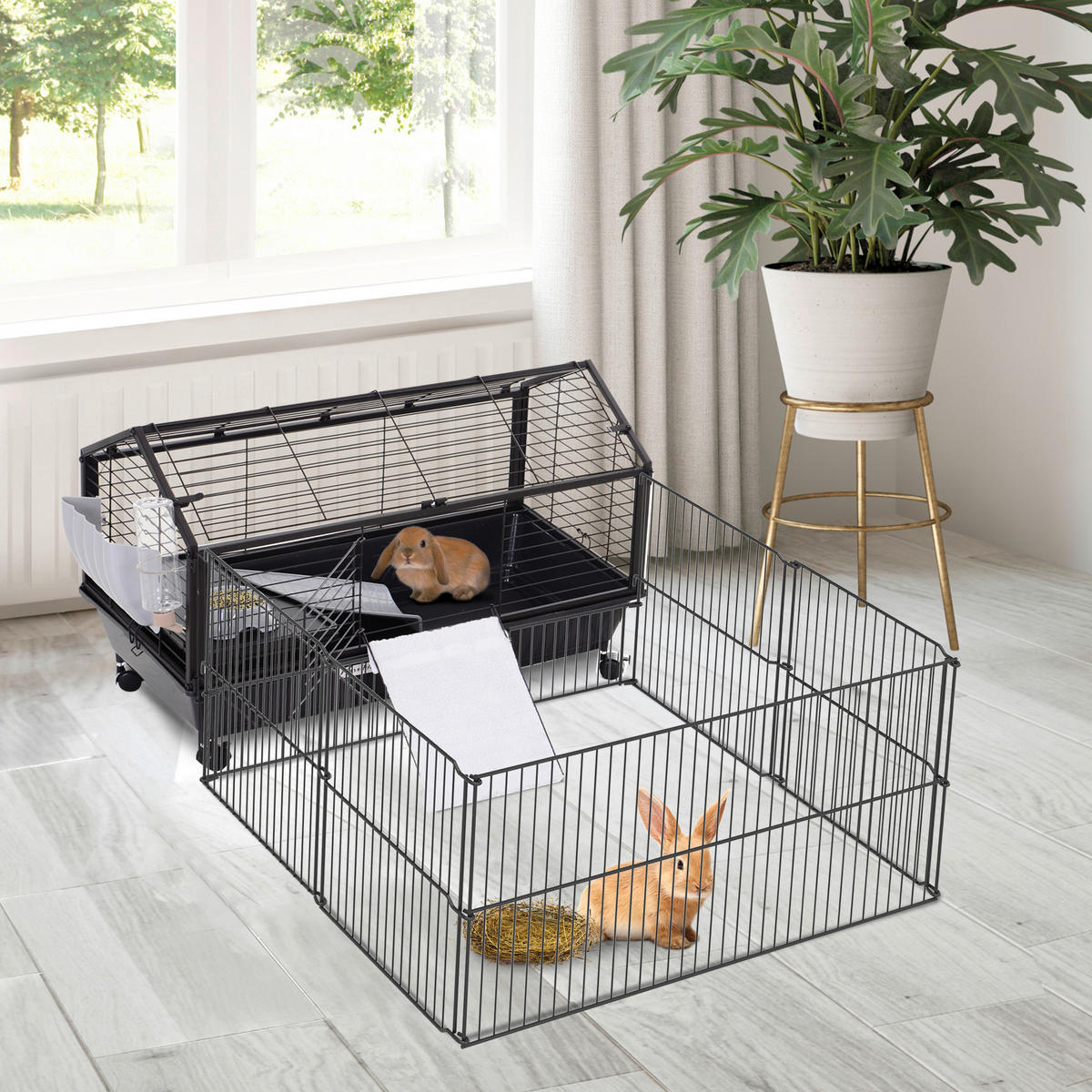 PawHut Meerschweinkäfig schwarz Metall B/H/L: ca. 130x56x88 cm Meerschweinkäfig - schwarz (88,00/130,00/56,00cm) - PawHut