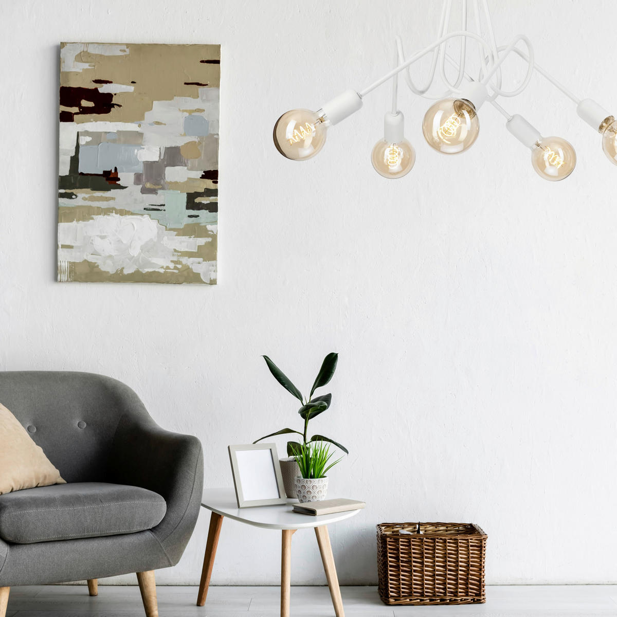 Lamkur Kronleuchter weiß Stahl B/H/L: ca. 39x54x54 cm E27 5 Brennstellen Lizzy - weiß (54,00/39,00/54,00cm) - Lamkur