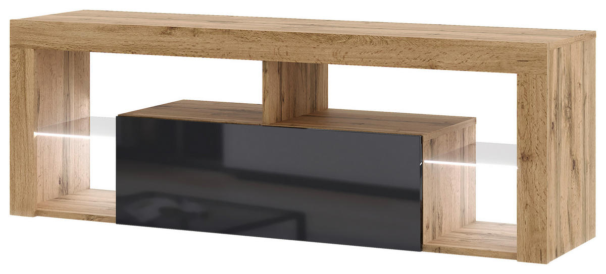 TV-Lowboard TV LOWBOARD Everest 140 LED Eiche Wotan Nachbildung schwarz glänzend B/H/T: ca. 140x50x35 cm TV LOWBOARD Everest 140 LED - Eiche/schwarz (140,00/50,00/35,00cm) - WIPMEB