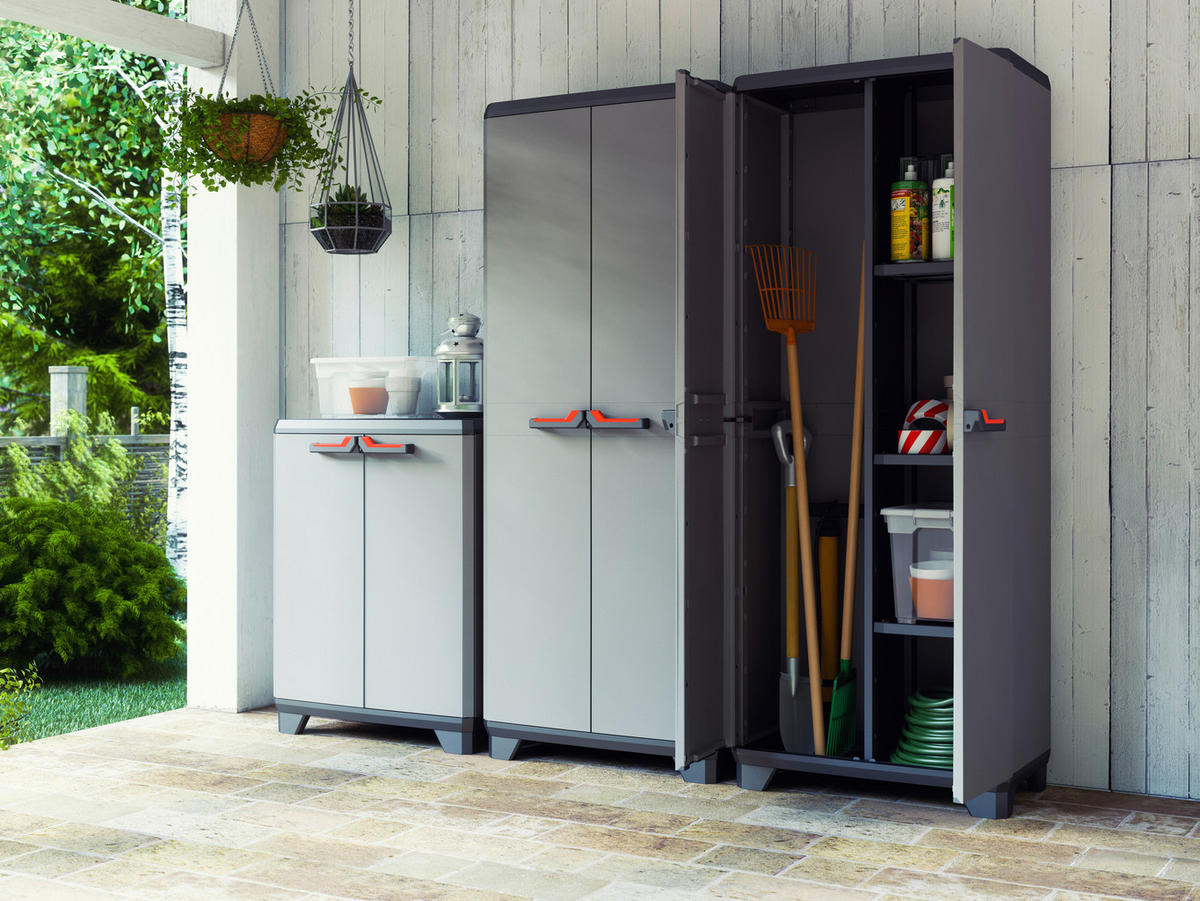 Keter Kunststoffschrank Stilo grau Kunststoff B/H/T: ca. 68x173x39 cm Stilo - rot/schwarz (68,00/173,00/39,00cm) - Keter