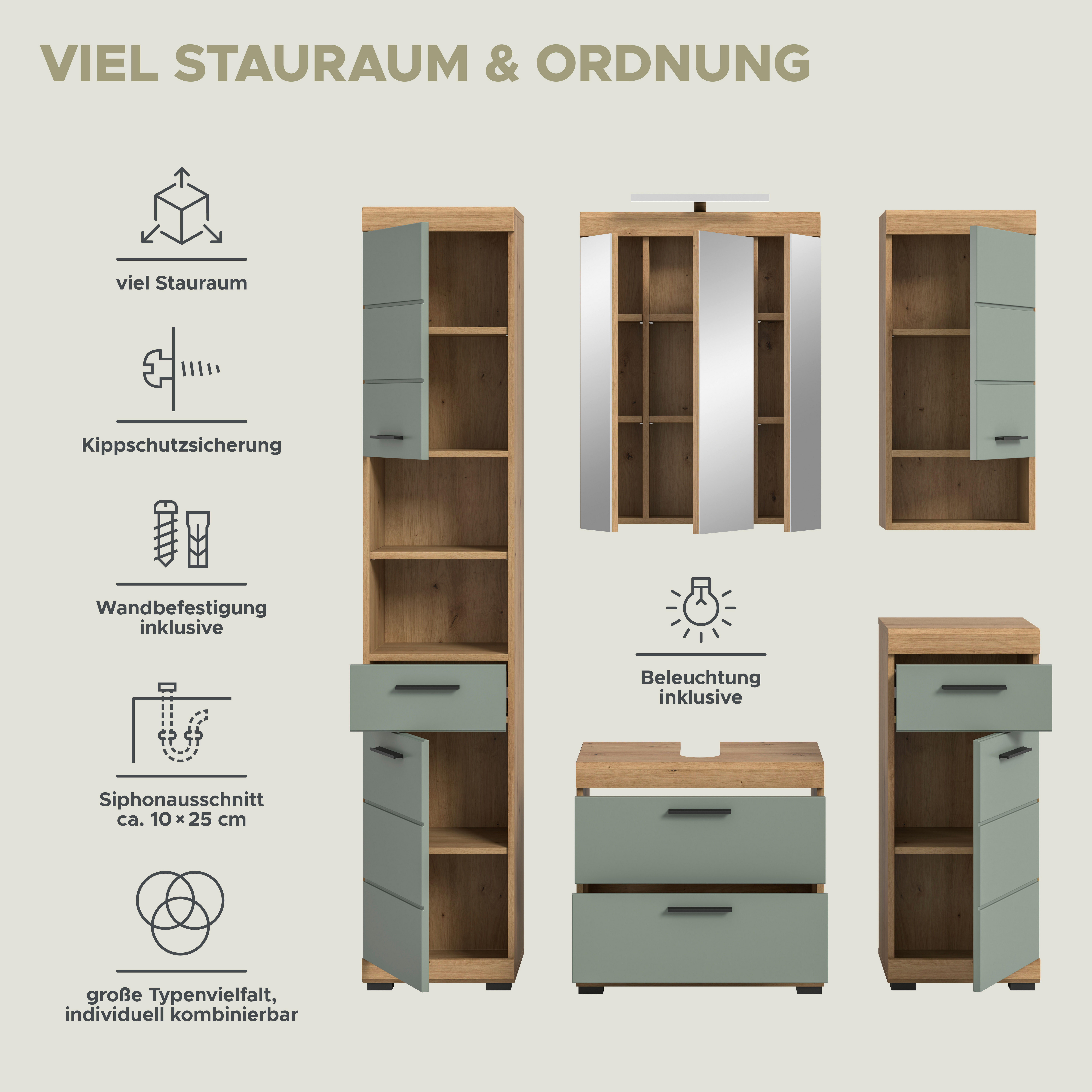 Thumbnail - Badezimmer-Set Scout Eiche Artisan Nachbildung salbei Nachbildung B/H/T: ca. 164x191x37 cm