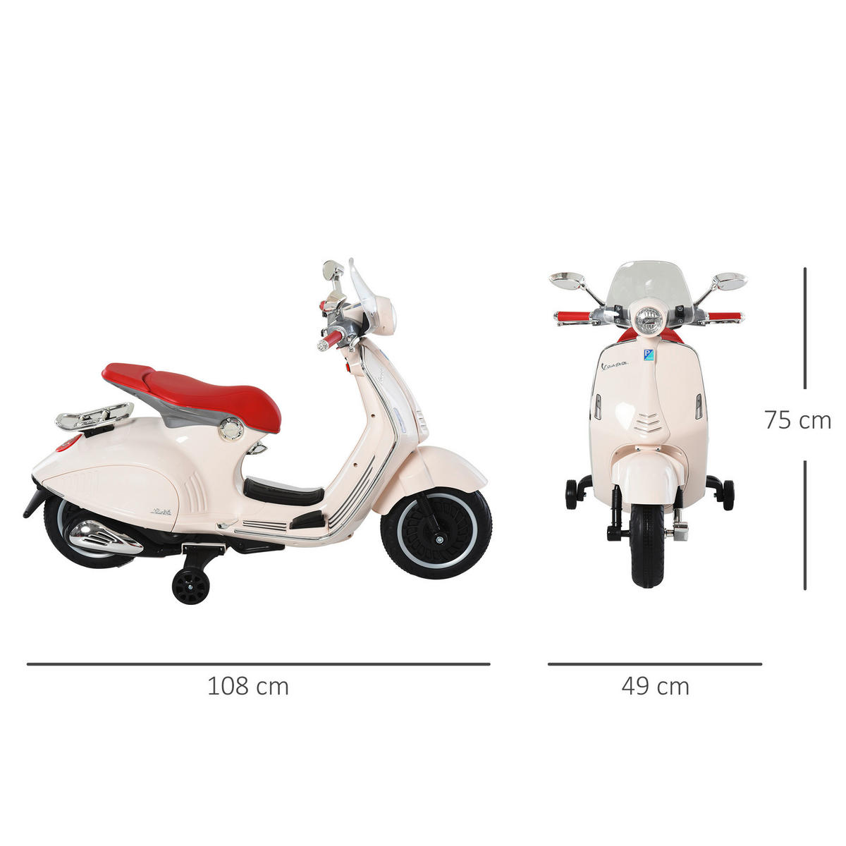 HOMCOM Kinder-Elektro-Motorrad Vespa creme B/H/L: ca. 49x75x108 cm Vespa - creme (108,00/49,00/75,00cm) - HOMCOM