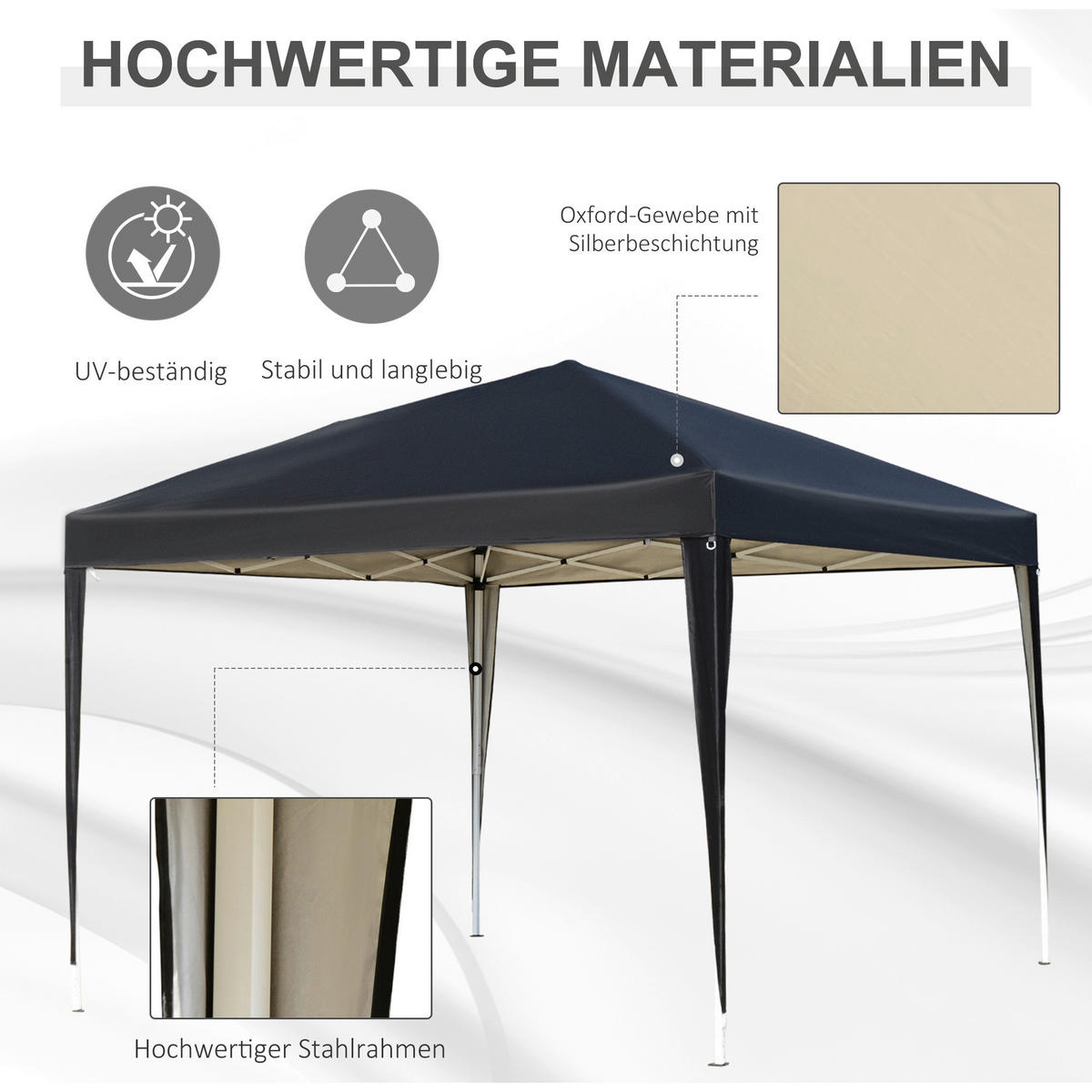 Outsunny Pavillon schwarz Stahl B/H/L: ca. 295x255x295 cm Pavillon - schwarz (295,00/295,00/255,00cm) - Outsunny