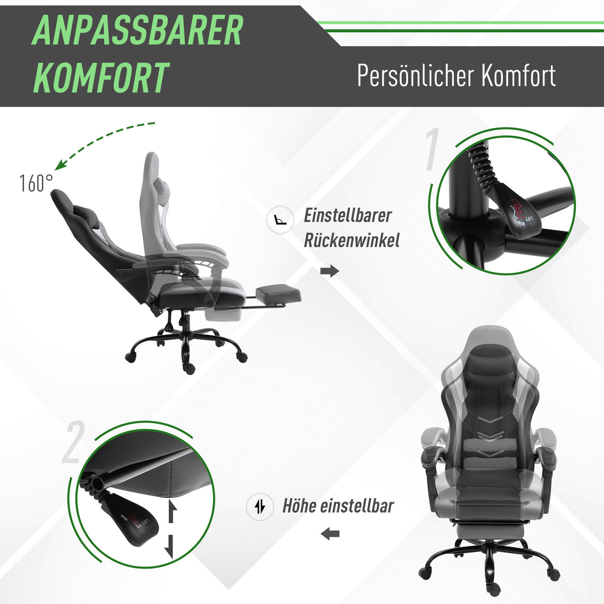 Gaming-Sessel 921-279 schwarz 921-279 - schwarz (62,00/125,00/52,00cm) - Vinsetto