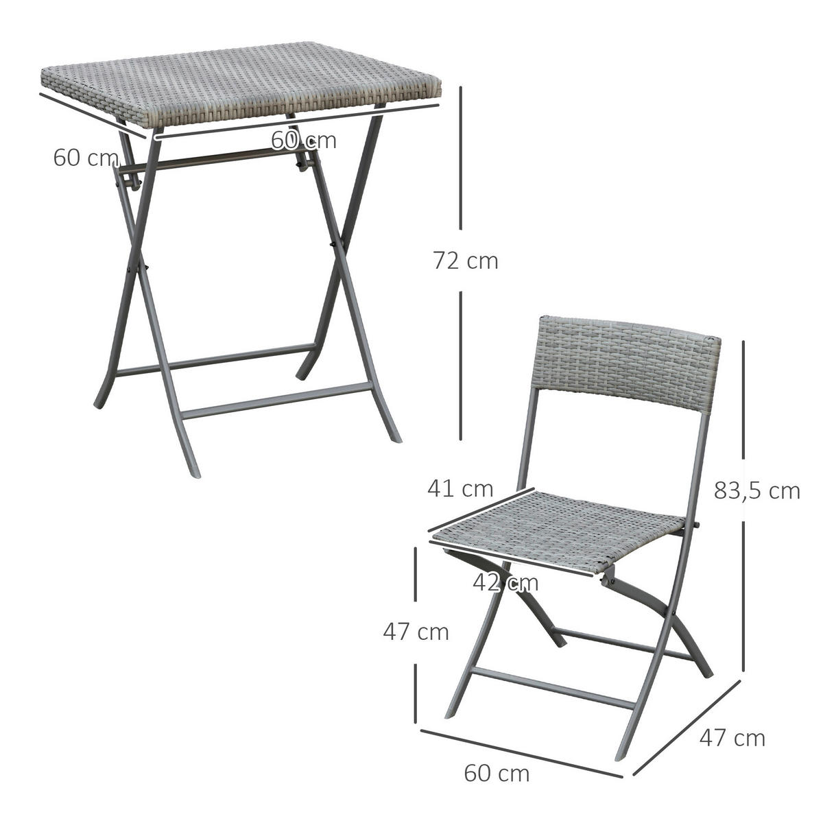 Outsunny Sitzgruppe grau Polyrattan B/H/L: ca. 60x60x72 cm Gartenmöbel-Set - grau (72,00/60,00/60,00cm) - Outsunny