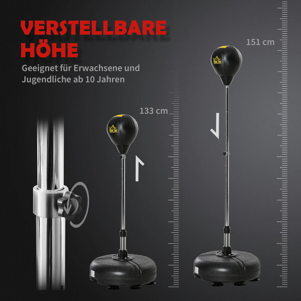HOMCOM Punchingball Set schwarz Kunstleder B/H/L: ca. 45x151x45 cm Punchingball Set - schwarz (45,00/45,00/151,00cm) - HOMCOM