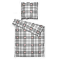 Microfaser Bettwäsche Fleece Bettwäsche_Fleece Herzen 135x200cm - rosa/grau (135,00/200,00cm)