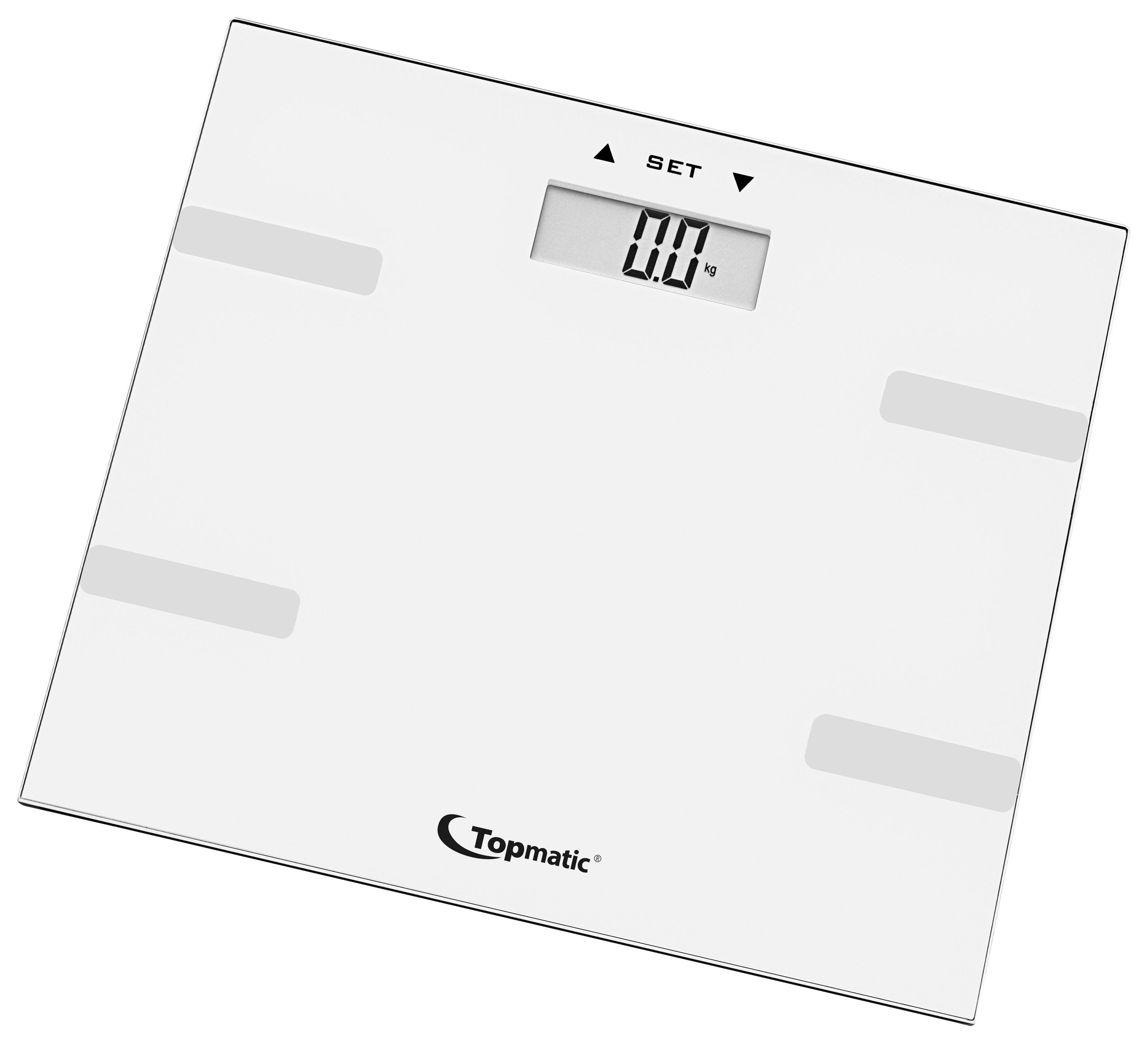 Topmatic Personenwaage weiß Glas B/L: ca. 30x26,5 cm Digitale_Fettwaage PS-400.3FW - weiß (30,00/26,50cm) - Topmatic