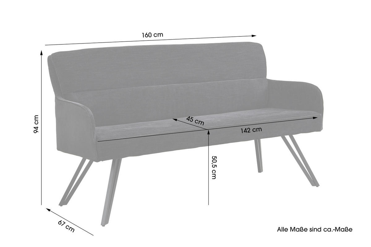 Sitzbank TINO schwarz Metall Microfaser B/H/T: ca. 160x94x67 cm TINO - schwarz (160,00/94,00/67,00cm) - byLIVING