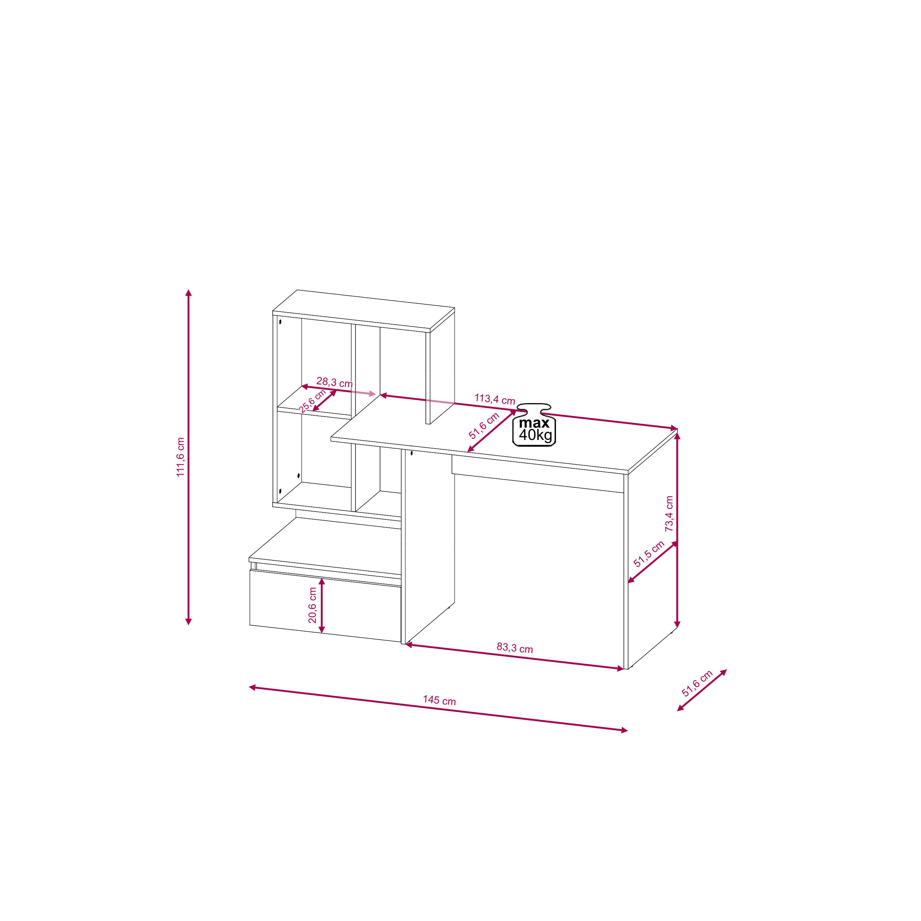Schreibtisch SCHREIBTISH PACO 2 Eiche Artisan Nachbildung anthrazit B/H/T: ca. 145x112x52 cm SCHREIBTISH PACO 2 - Eiche/anthrazit (145,00/112,00/52,00cm) - WIPMEB