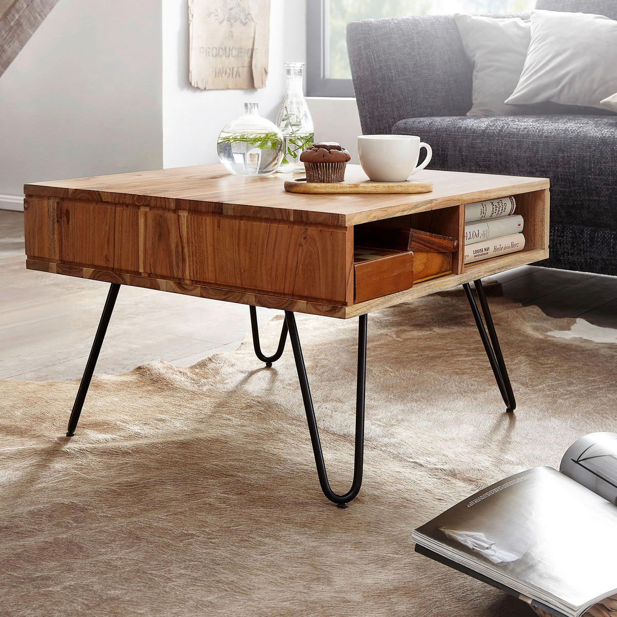 Couchtisch braun B/H/T: ca. 60x40x60 cm Couchtisch - braun (60,00/40,00/60,00cm) - Wohnling