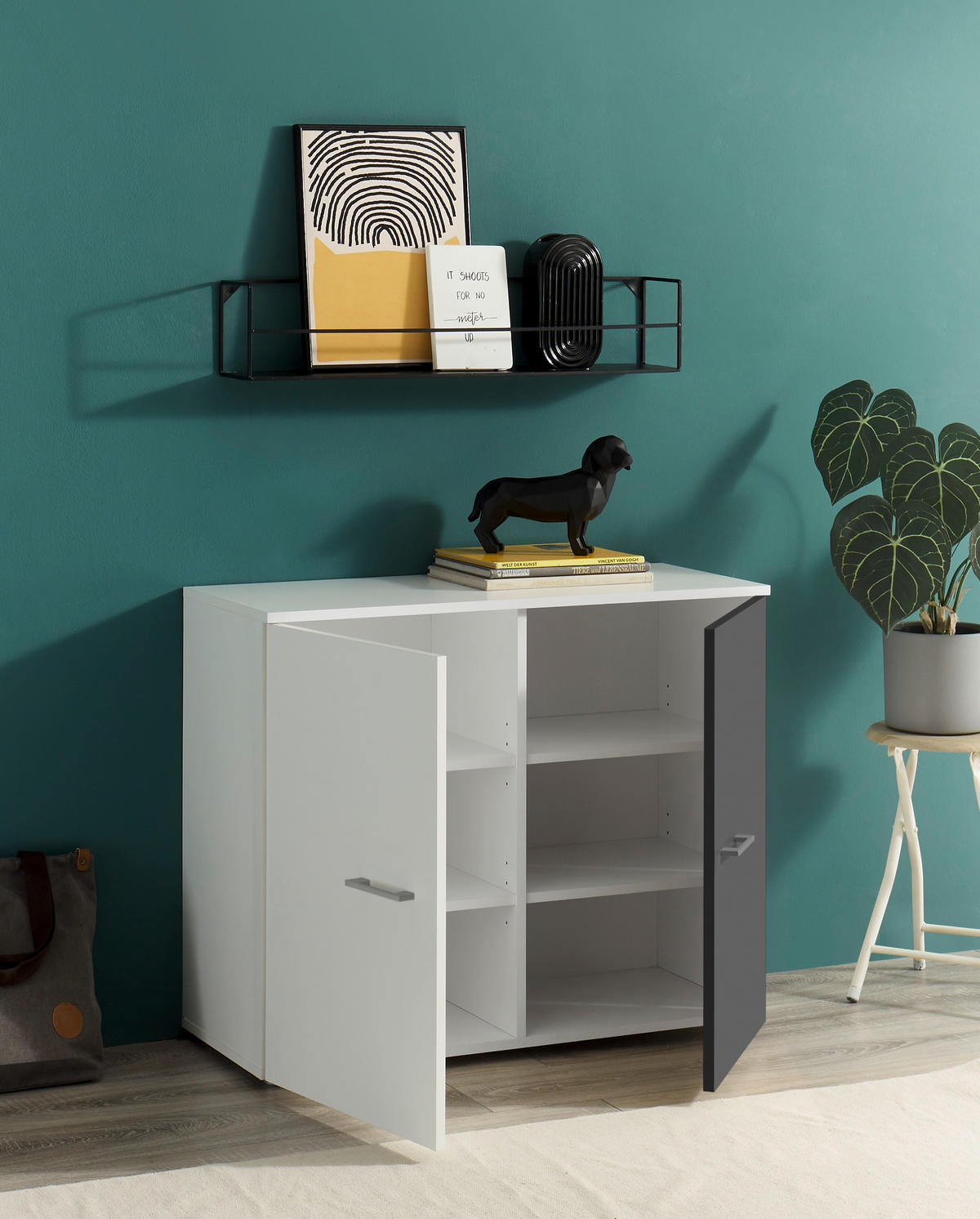 Kommode Alex weiß Graphit B/H/T: ca. 90x75x37 cm Alex - weiß/Graphit (90,00/75,00/37,00cm)