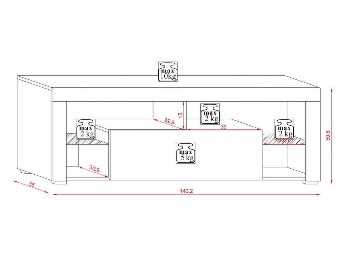 TV-Lowboard TV LOWBOARD Everest 140 Eiche Wotan Nachbildung weiß glänzend B/H/T: ca. 140x50x35 cm TV LOWBOARD Everest 140 - Eiche/weiß (140,00/50,00/35,00cm) - WIPMEB