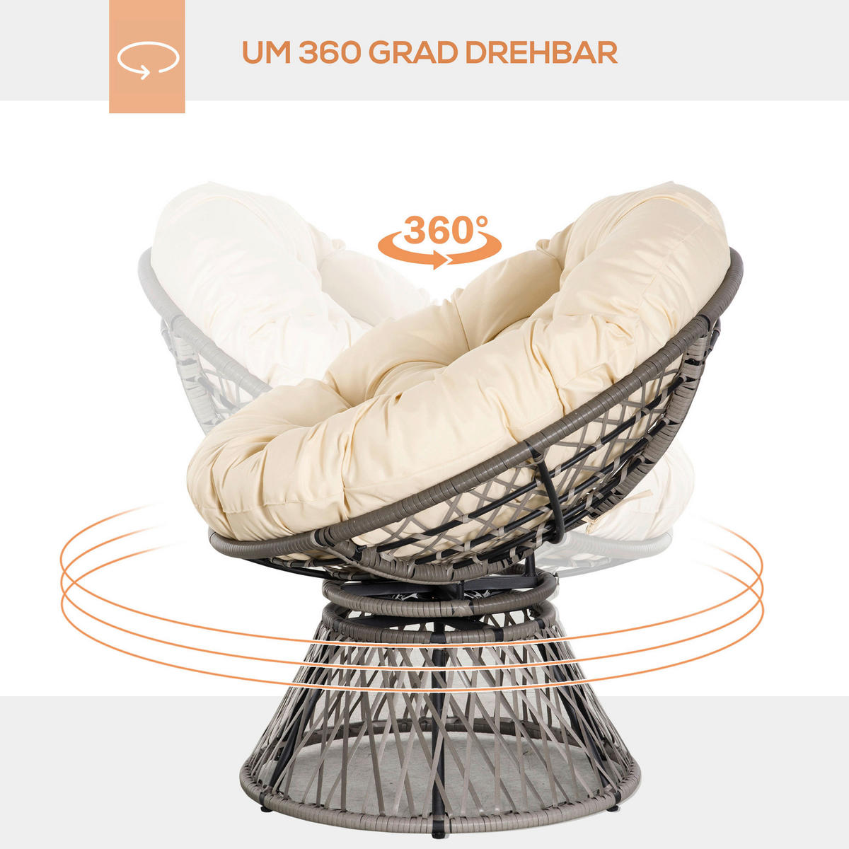 Outsunny Gartensessel beige Polyester B/H/L: ca. 97x87x90 cm Papasansessel - beige (90,00/97,00/87,00cm) - Outsunny