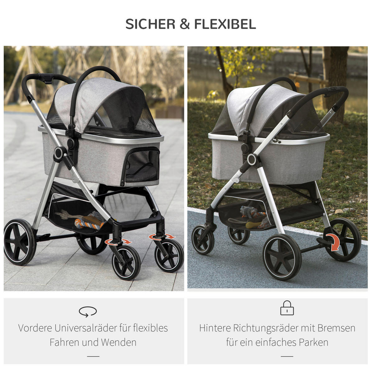 PawHut Hunde-Zubehör hellgrau Edelstahl B/H/L: ca. 58x83x102 cm Hundewagen - hellgrau (102,00/58,00/83,00cm) - PawHut