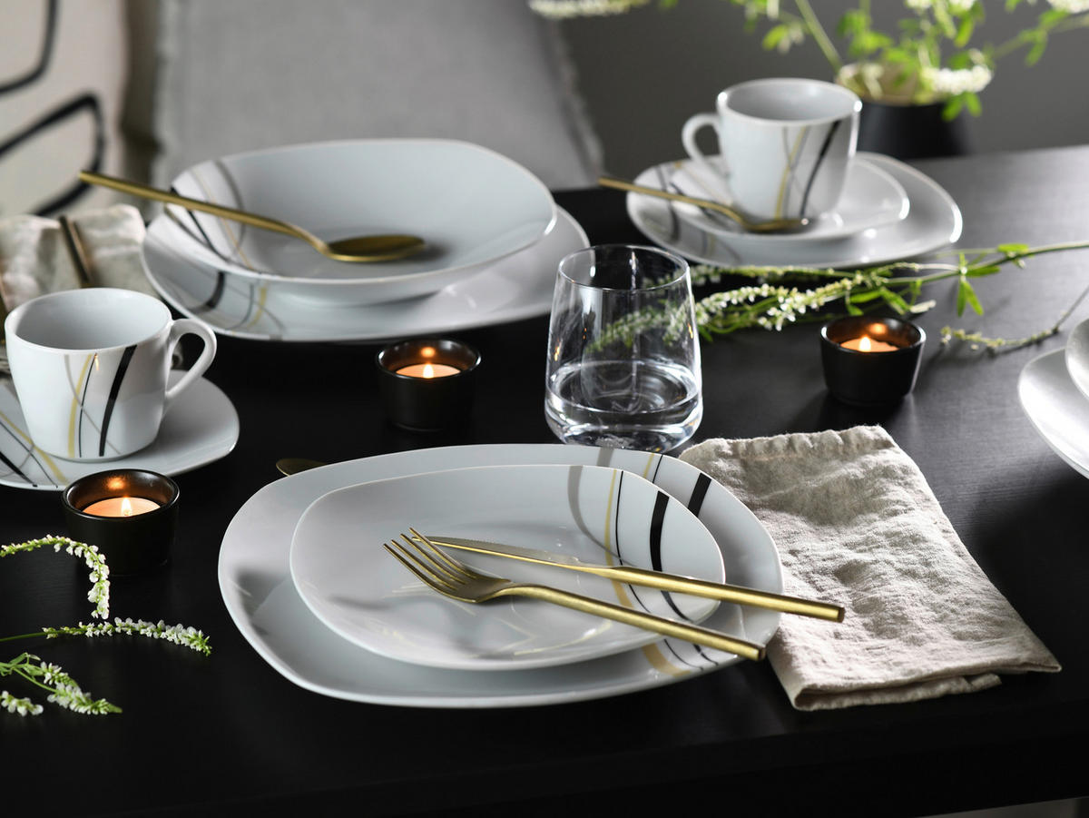 CreaTable Kaffeeservice Square City Line weiß Porzellan 18 tlg. Square City Line - sand/weiß - CreaTable