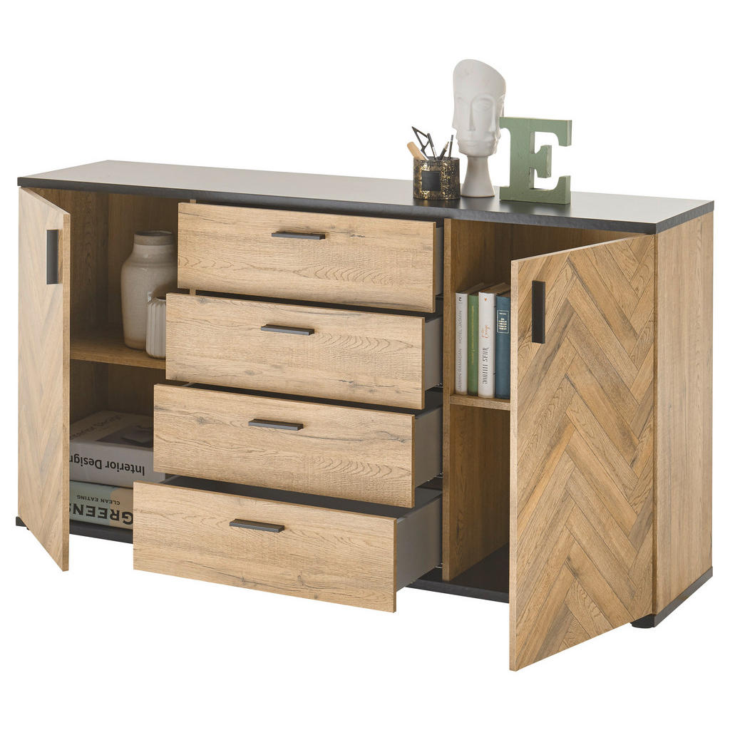 Thumbnail - Kommode Sevilla Eiche Bartex Nachbildung schwarz B/H/T: ca. 154x83x38 cm