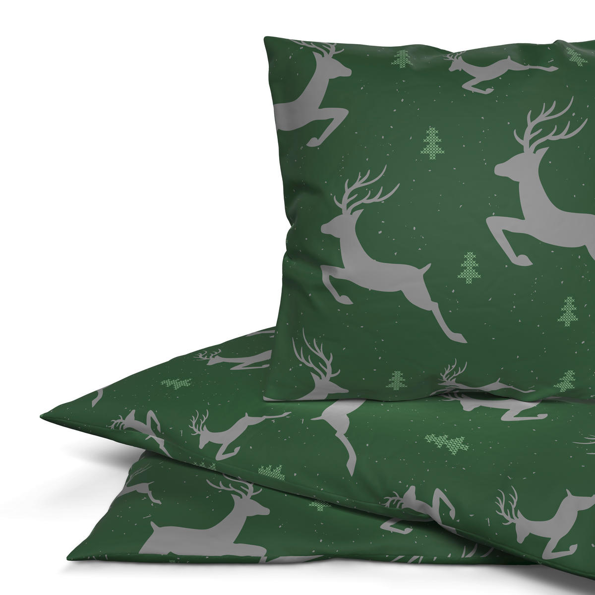 Microfaser Bettwäsche Fleece Bettwäsche_Fleece Hirsch 135x200cm - grün (135,00/200,00cm)