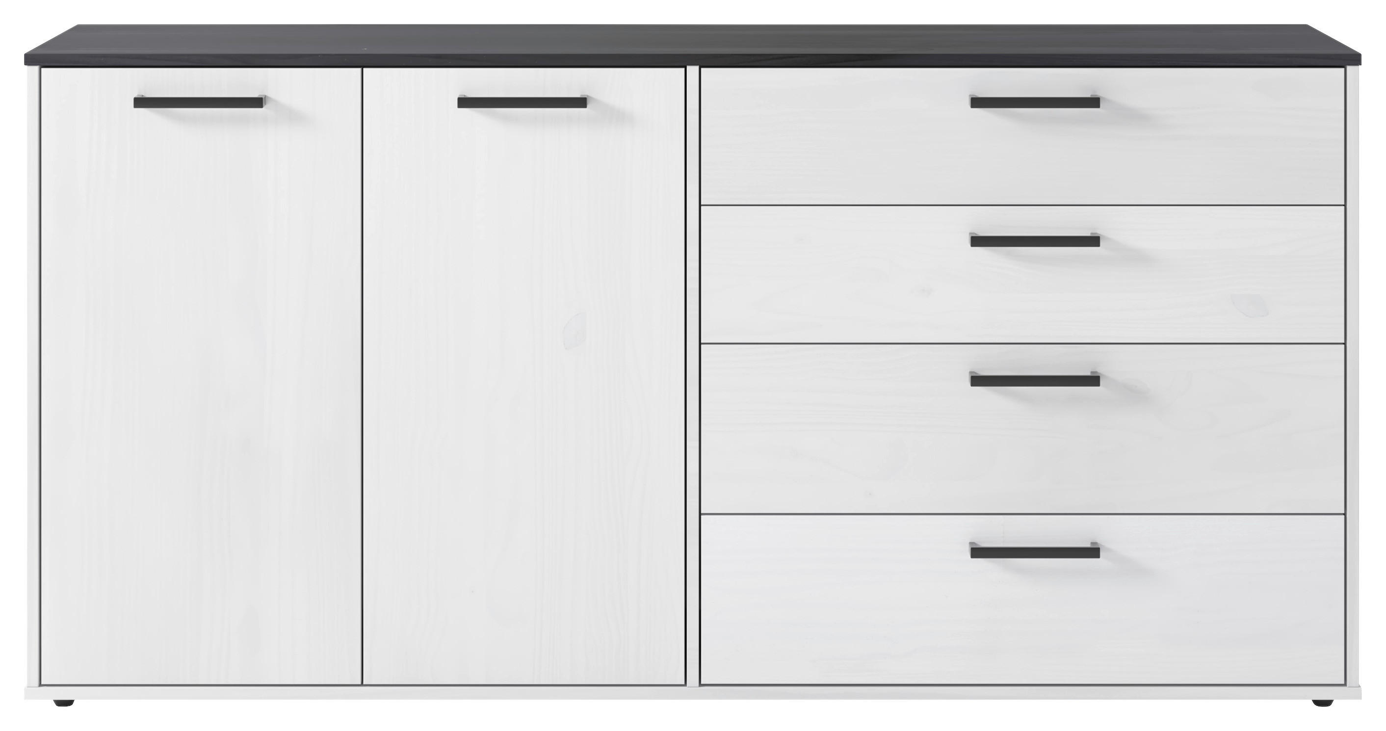 Sideboard Smart 1 Massivholz kiefer weiß schwarz B/H/T: ca. 180x89x40 cm günstig online kaufen