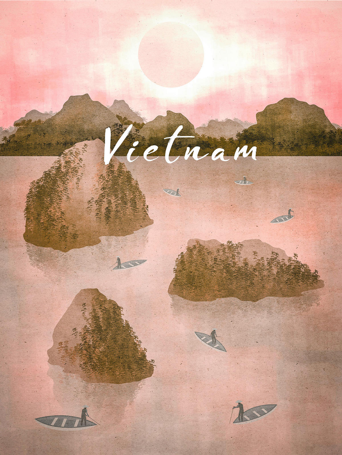 Komar Poster Vintage Travel Vietnam Landschaft B/L: ca. 30x40 cm Vintage Travel Vietnam - (30,00/40,00cm) - Komar
