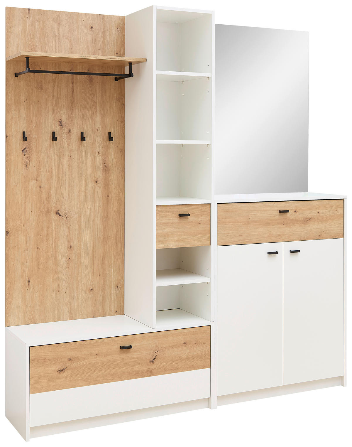 Garderobe Venlo weiß Eiche Artisan Nachbildung B/H/T: ca. 169x196x38 cm Venlo - Eiche/weiß (169,00/196,00/38,00cm)