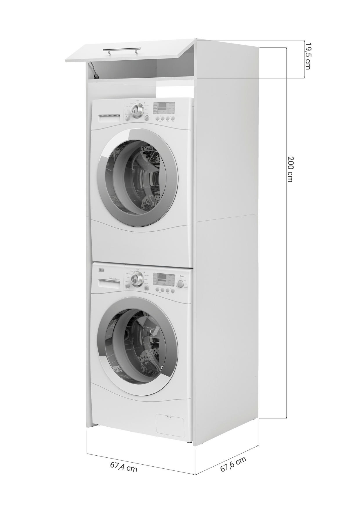 Respekta Waschmaschinenumbauschrank Clara weiß matt B/H/T: ca. 67,4x200x67,6 cm Clara - weiß (67,40/200,00/67,60cm) - Respekta