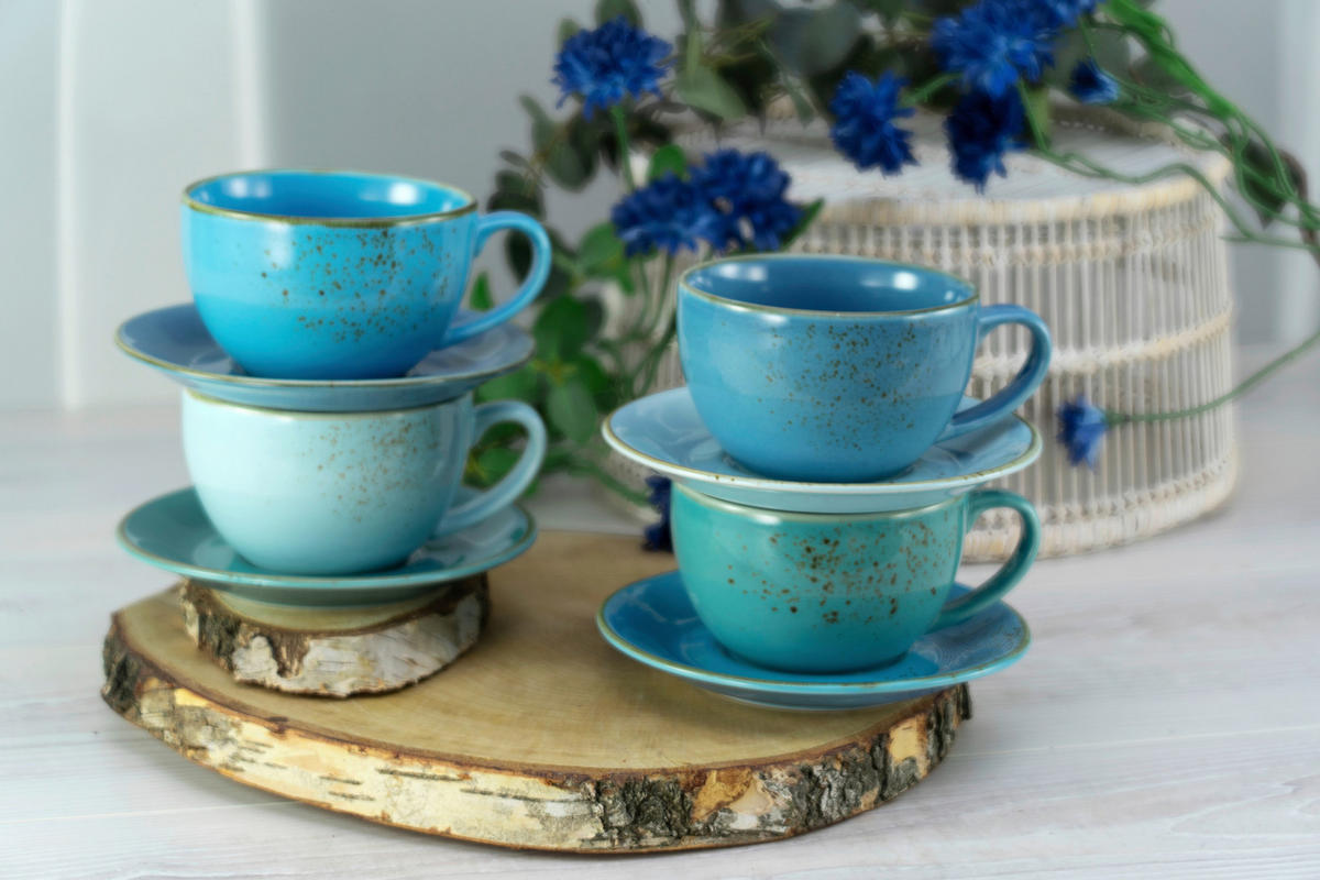CreaTable Cappuccinotassen-Set Nature Collection AQUA blau Steinzeug 8 tlg. Nature Collection AQUA - blau - CreaTable