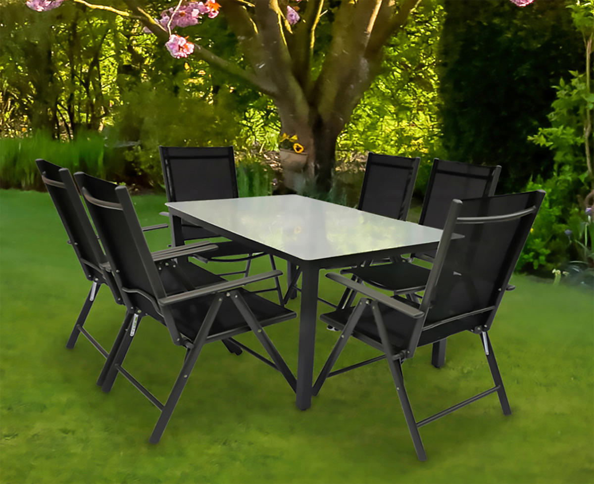 VCM Gartensitzgruppe anthrazit Stahl B/H/L: ca. 140x76x80 cm Gartensitz-/Essgruppe 7 tlg. - anthrazit (80,00/140,00/76,00cm) - VCM