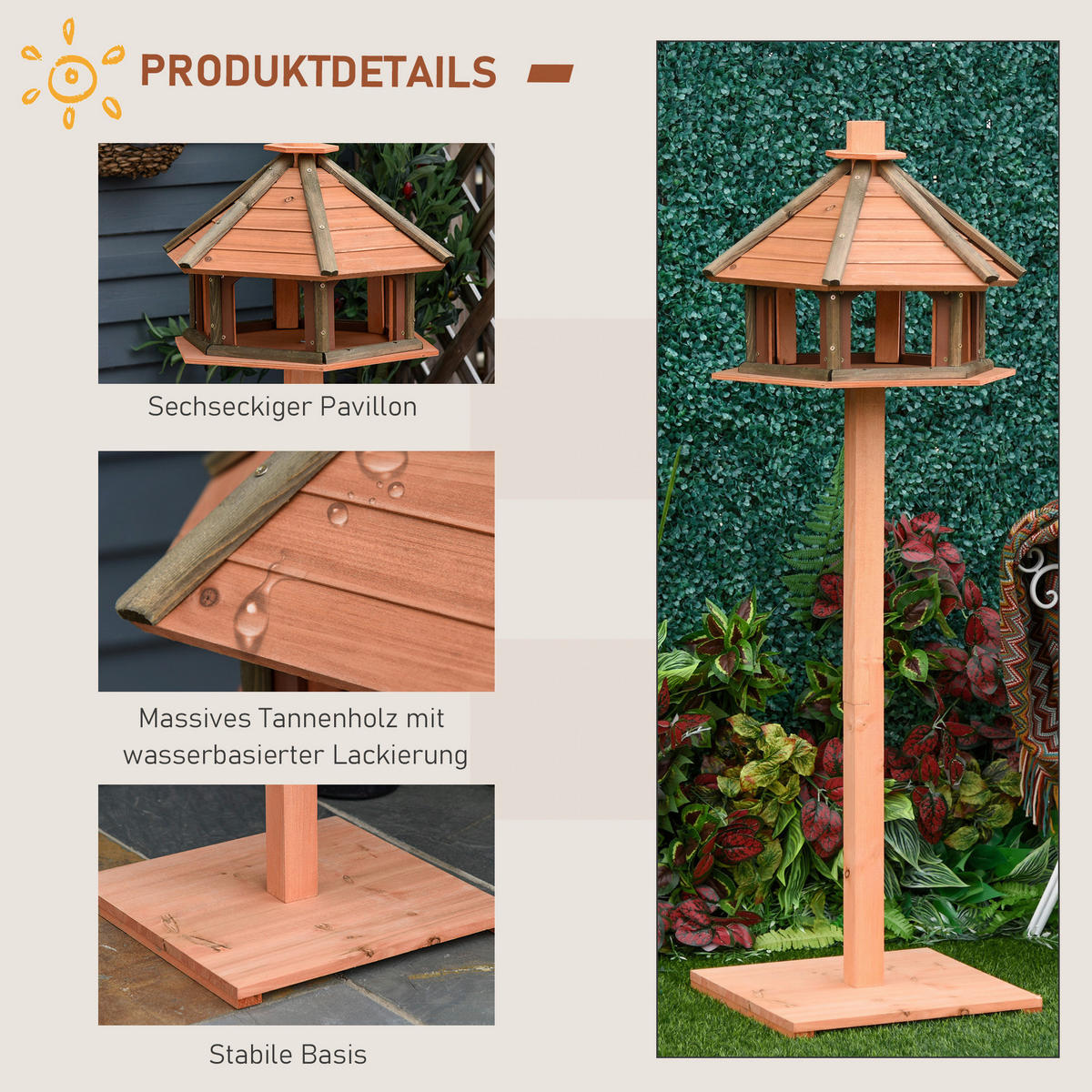 PawHut Vogelhaus natur Holz B/H/L: ca. 52x130x52 cm Vogelhaus - natur (52,00/52,00/130,00cm) - PawHut