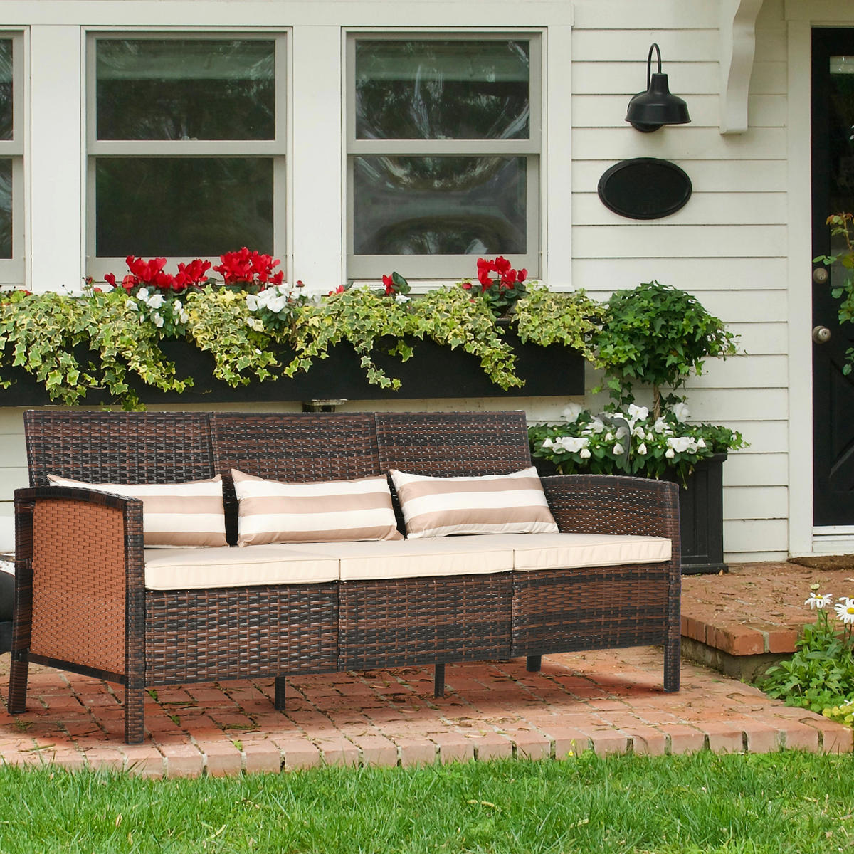 Outsunny Gartensofa braun Stahl B/H/L: ca. 68x78x173 cm Gartensofa - braun (173,00/68,00/78,00cm) - Outsunny