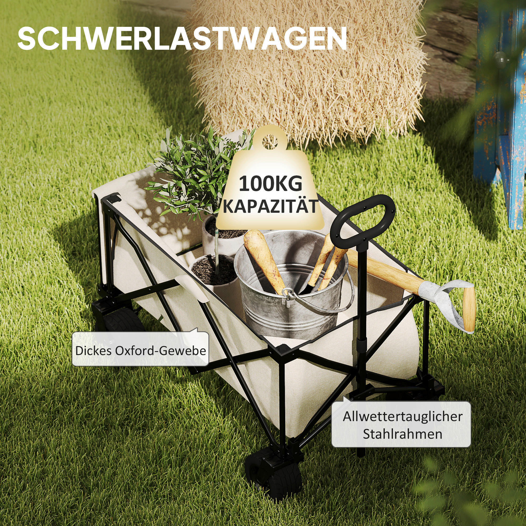 Thumbnail - Outsunny Gartenwagen beige Polyester B/H/L: ca. 48x92x90 cm