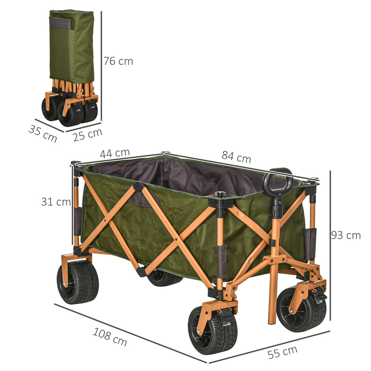 Outsunny Bollerwagen grün B/H/L: ca. 55x93x108 cm Bollerwagen - grün (108,00/55,00/93,00cm) - Outsunny