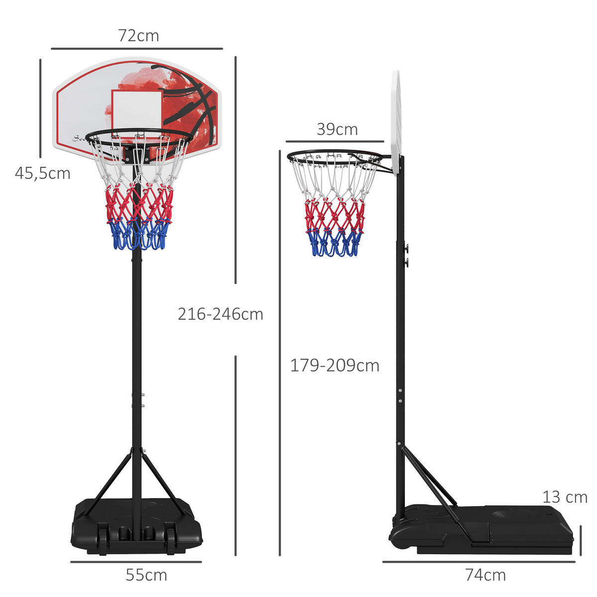 SPORTNOW Basketballkorb schwarz B/H/L: ca. 2,1x45,5x72 cm Basketballkorb - orange/schwarz (72,00/2,10/45,50cm) - SPORTNOW