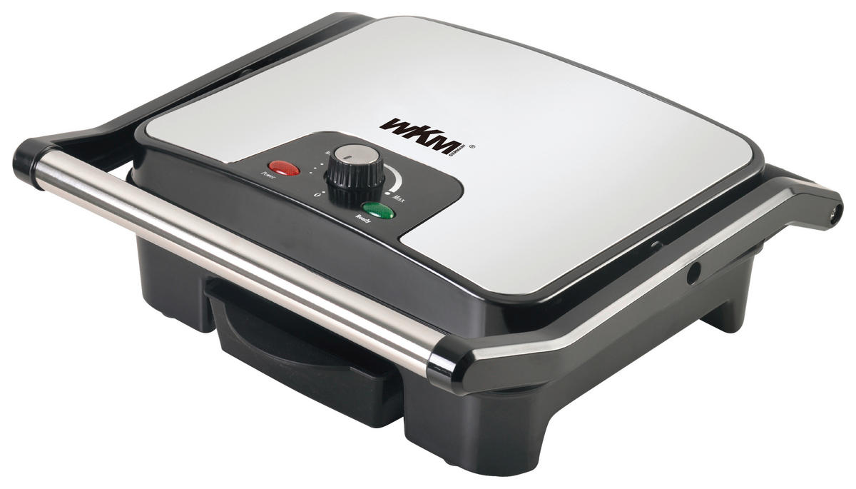 WKM Kontaktgrill KG-201.1 schwarz Kunststoff Metall B/H/T: ca. 32,6x12,7x32,6 cm Kontakt-Grill KG-201.1 - schwarz/stahlfarbig (32,60/12,70/32,60cm) - WKM