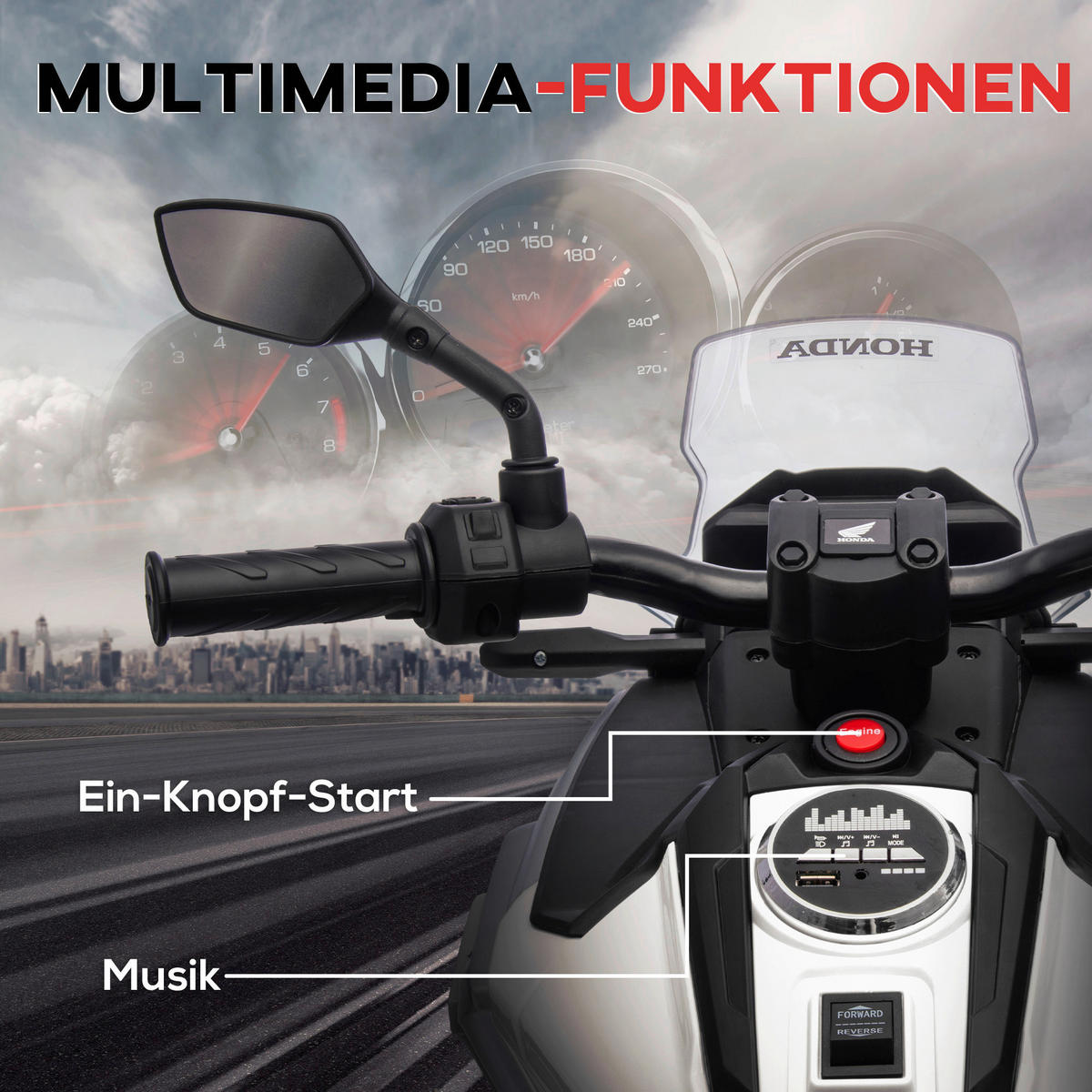 AIYAPLAY Kinder-Elektromotorrad weiß B/H/L: ca. 46x75x107 cm Kinder-Elektromotorrad - weiß (107,00/46,00/75,00cm) - AIYAPLAY