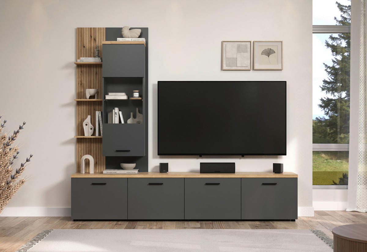 Wohnwand Baggio Eiche Evoke Coast Nachbildung anthrazit B/H/T: ca. 240x211x40 cm Baggio - Eiche/anthrazit (240,00/211,00/40,00cm)