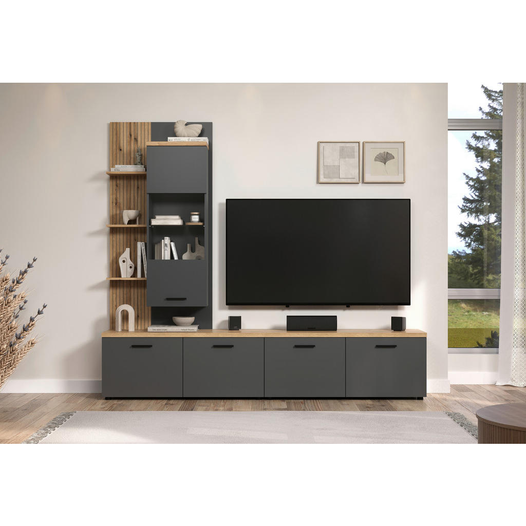 Thumbnail - Wohnwand Baggio Eiche Evoke Coast Nachbildung anthrazit B/H/T: ca. 240x211x40 cm