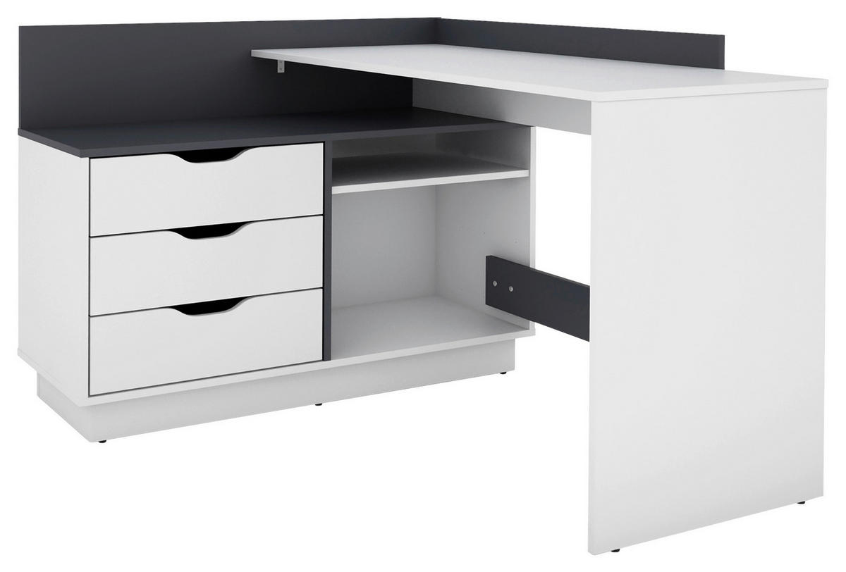 Winkelschreibtisch BELFAST weiß anthrazit B/H/T: ca. 129x83,5x105 cm BELFAST - weiß/anthrazit (129,00/83,50/105,00cm) - byLIVING