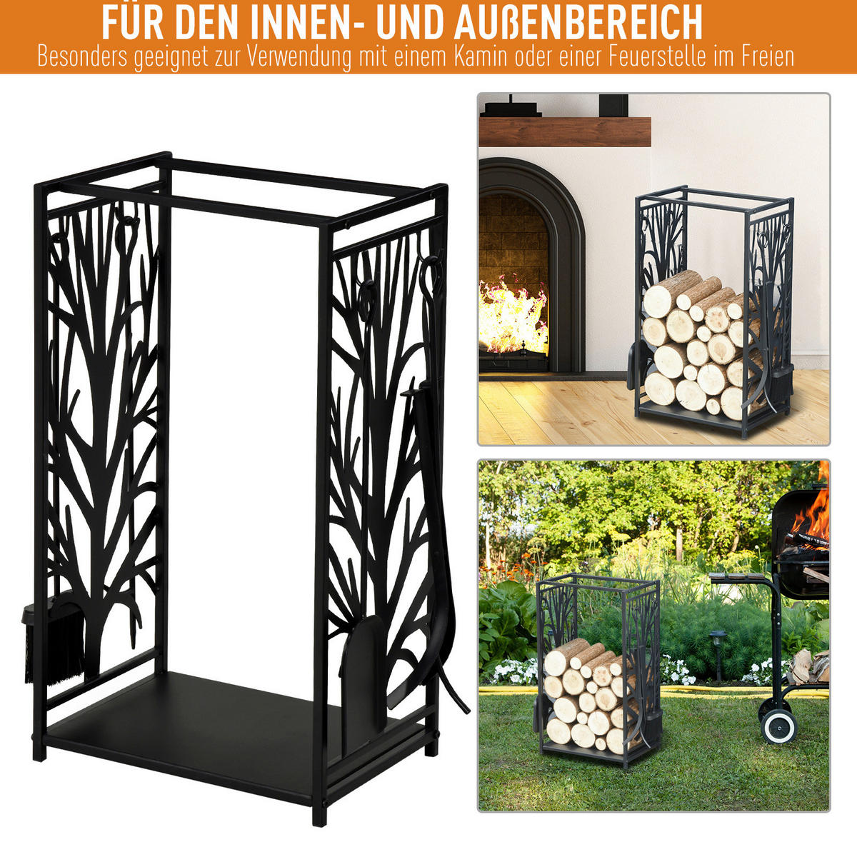 HOMCOM Kaminholzständer schwarz B/H/T: ca. 46x70x29 cm ca. 100 kg Kaminholzständer  MH842-160 - schwarz (46,00/70,00/29,00cm) - HOMCOM